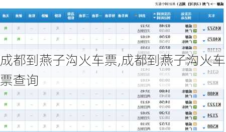 成都到燕子沟火车票,成都到燕子沟火车票查询